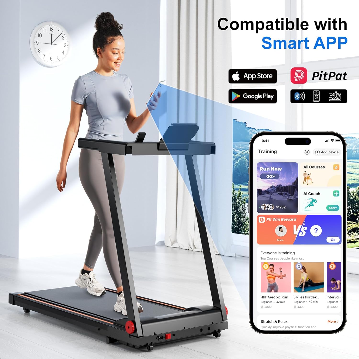 Treadmill with 5% Incline, 300lbs Capacity Folding 15 HP Small Treadmills for Home Portable Running Treadmill with Handles Quiet Brushless Dual Cushion System, Electric Compact Treadmil - Image 3