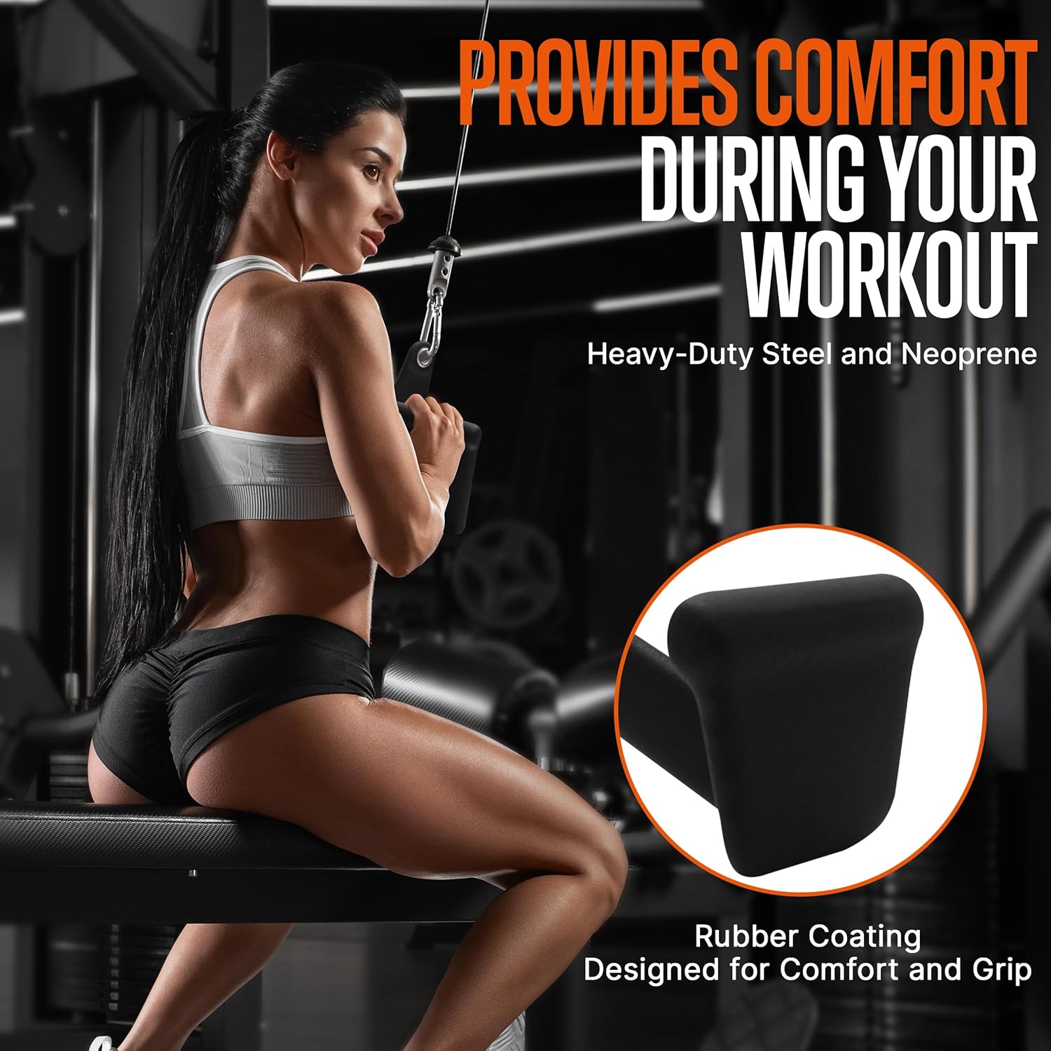 SQUATZ Lat Pulldown Attachments, T-bar, V-bar, Pulley Cable Attachments, Bicep Curl, Tricep Lat pulldown Bar, Mag Grips, Back Strength Training Rubber Coated Handles for Comfort and Grip, Set of 5 - Image 5