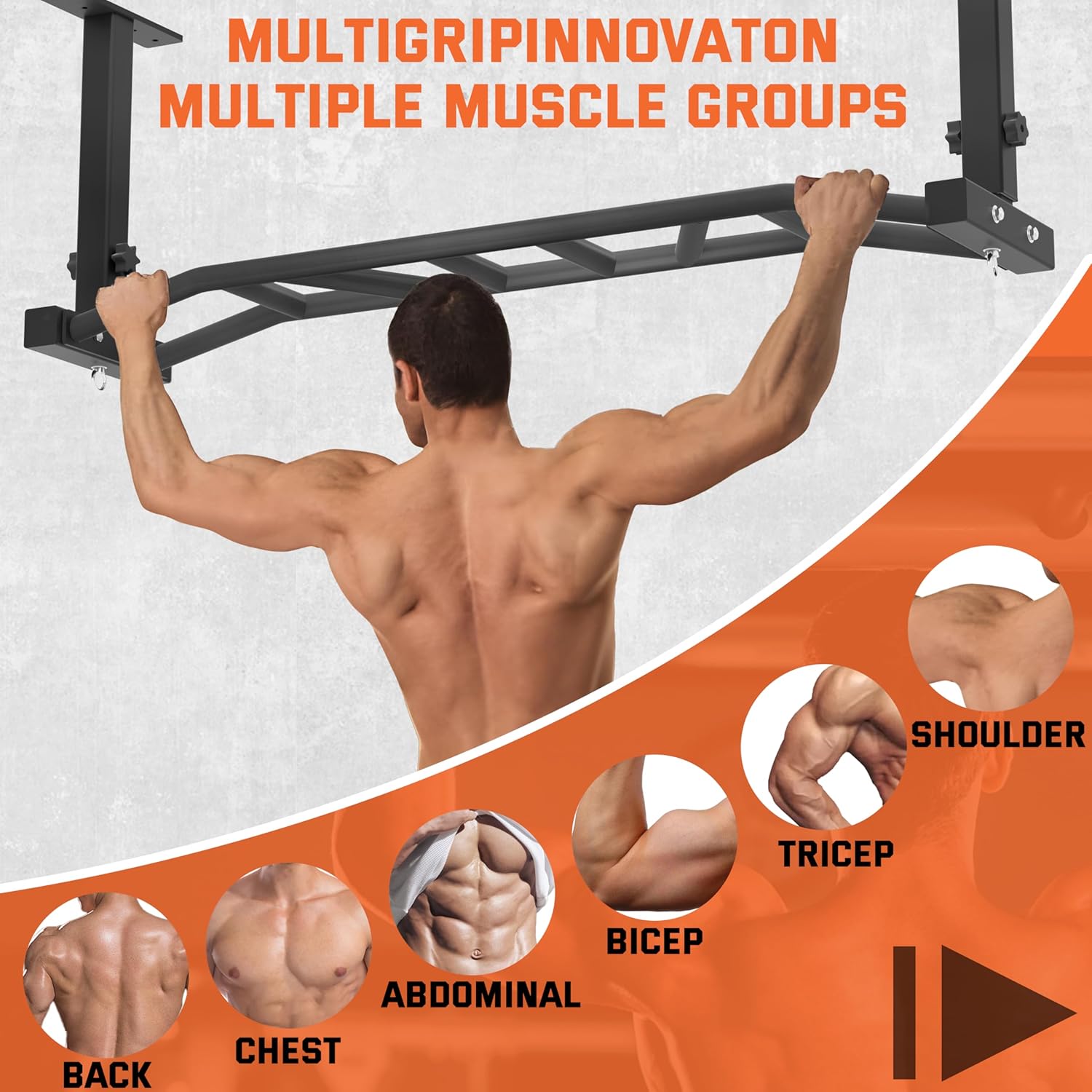 48" Ceiling Mount Pull Up Bar - Heavy Duty Multi-Grip Chin Up Bar for Garage/Home Gym and Strength Training, Adjustable Height&Supports to 600 Lbs - Image 7
