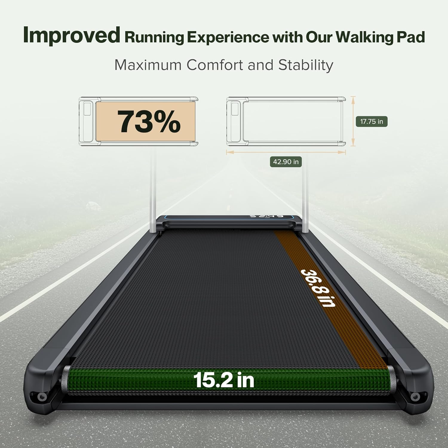 COZYINN 10% Incline Walking Pad, 2 in 1 Foldable Walking Pad Treadmills for Home and Office, 3.0 HP Portable Under Desk Treadmill with Handle Bar, 320 lbs Capacity, APP & Remote Control - Image 4