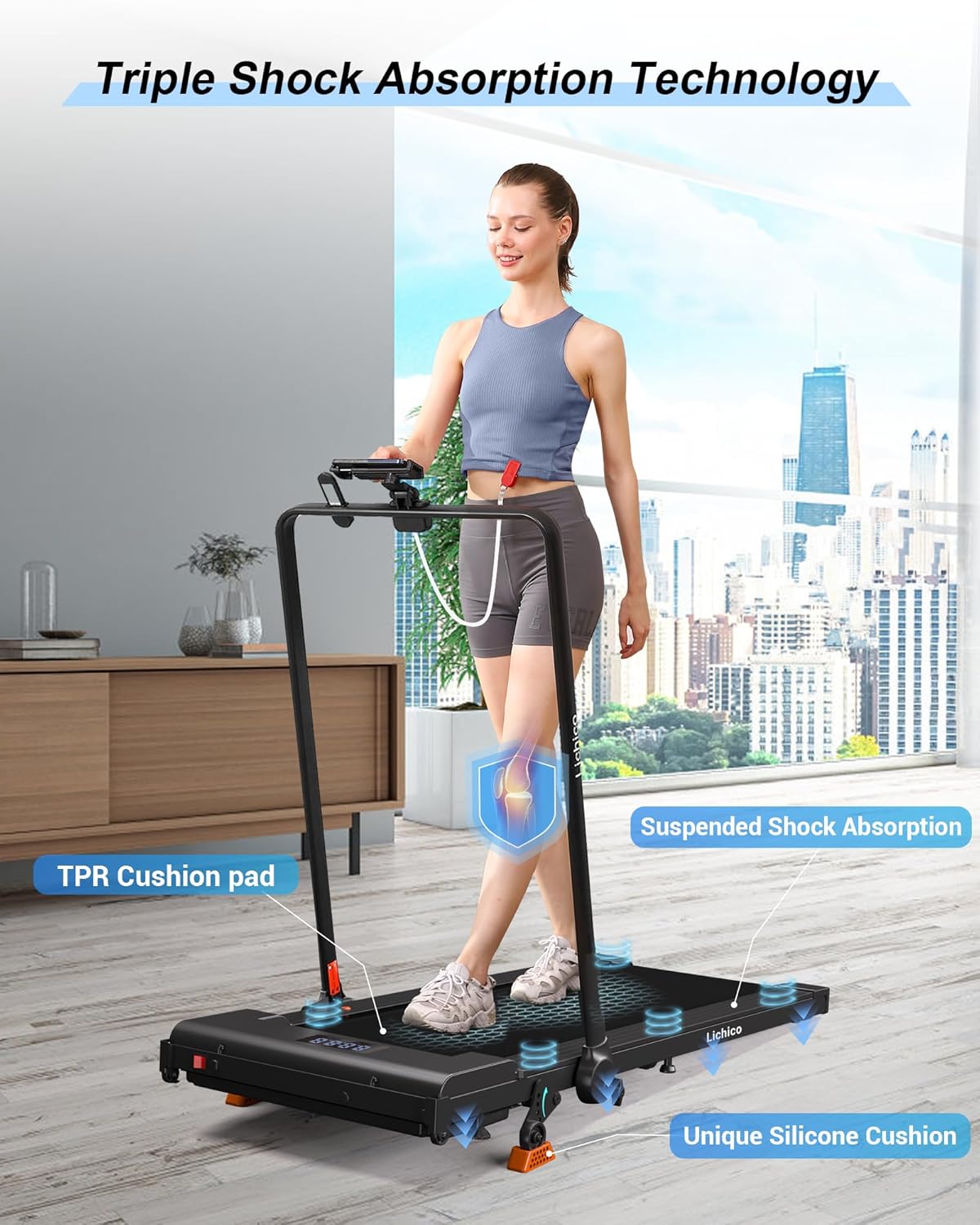Lichico Walking Pad Under Desk Treadmill,Portable Small Treadmills for Home and Office,Super Quiet Brushless Motorized Walking Jogging Running Machine with Remote Control - Image 5