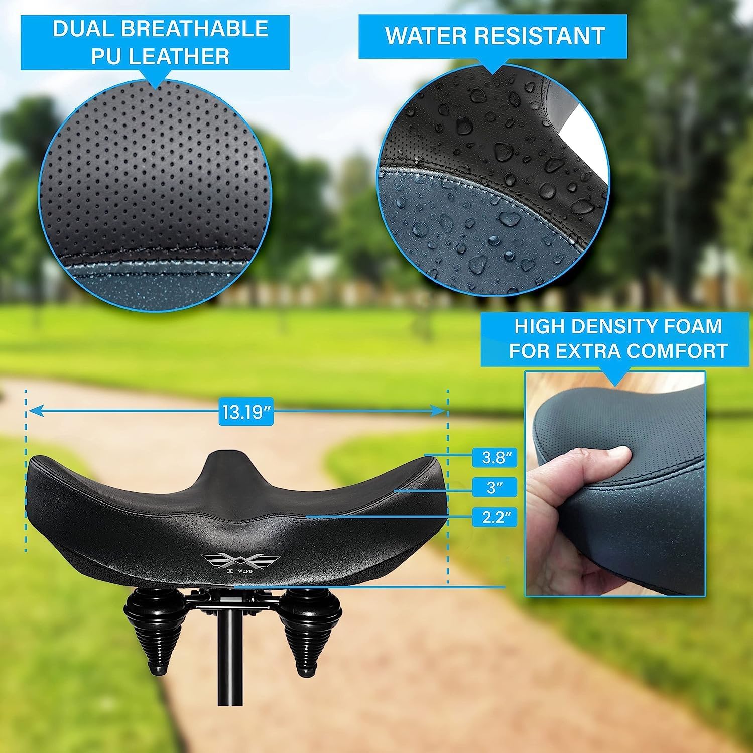 X WING New-Age Noseless Bike Seat Cushion for Men & Women - Extra Padding & Wide - Suitable for City, Electric, Stationary Bikes - Compatible with Peloton Bikes – Wide Winged Bike Seat with Cushion - Image 3