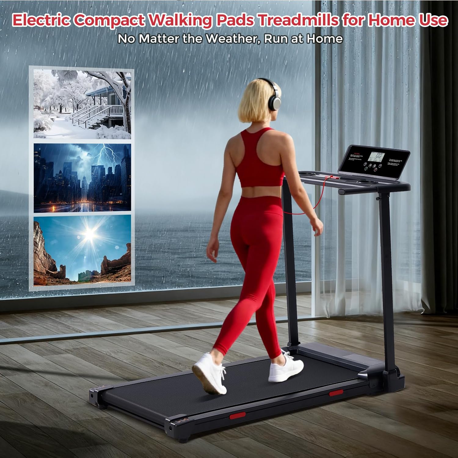 Portable Treadmill with Handles, 3.5HP Electric Small Treadmills for Home Small Spaces, 400LBS Walking Pad Treadmills with Handle Bar, Compact Running Treadmill for Home Office Apartment - Image 4