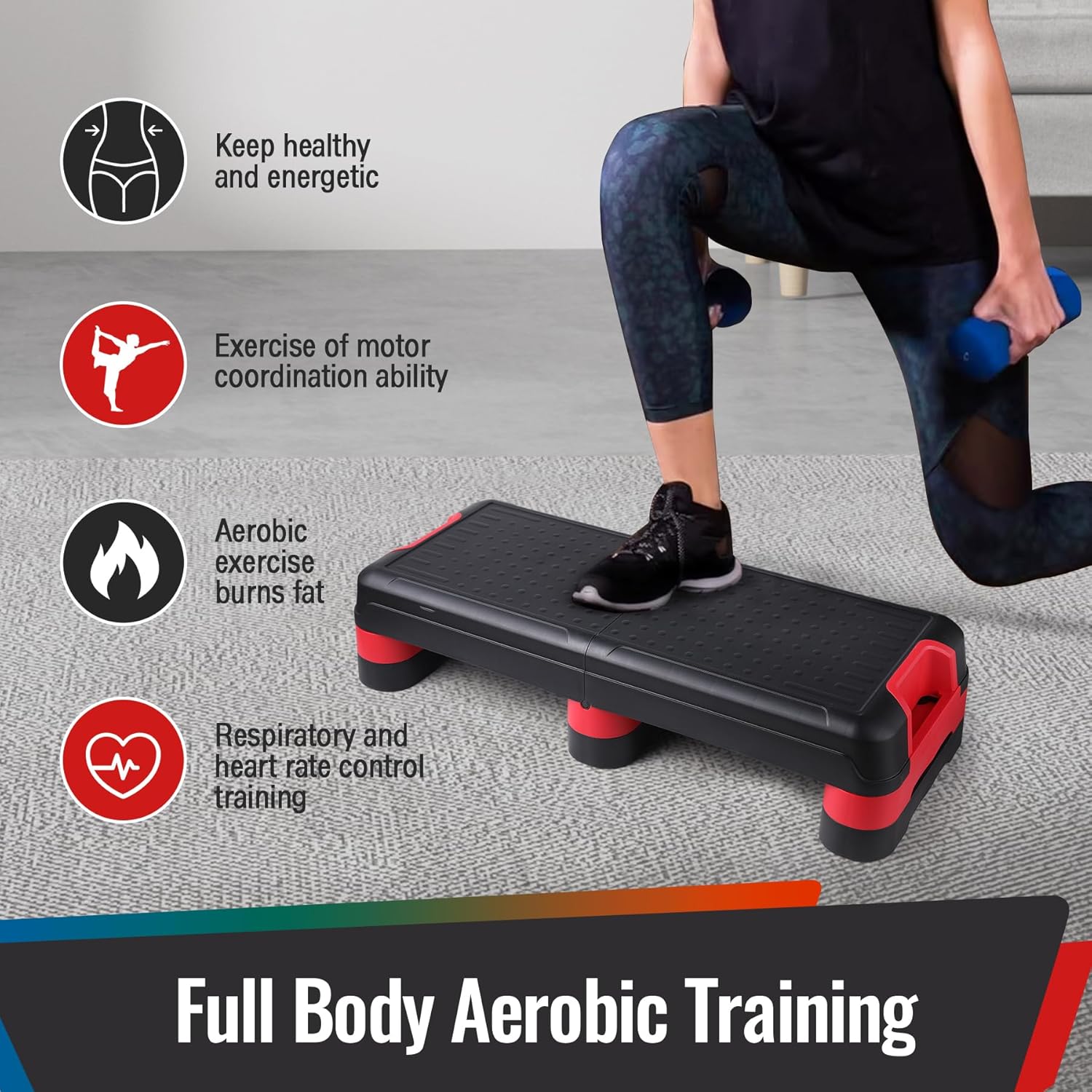 33.5" Aerobic Exercise Folding Step Platform for Home Workout, Configurable 3 Height Workout Stepper for Office Indoor Home Gym Exercise, Lightweight, Save Storage Space Aerobic Step Platform - Image 3