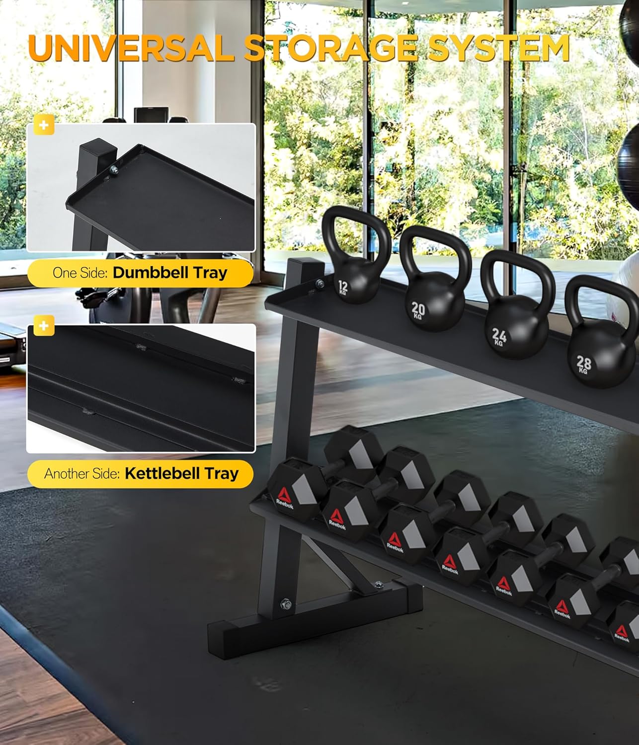 2-Tier 48" Dumbbell and Kettlebell Rack for Home Gym, 1000LBS Weights Storage for Free Weights, Dumbbells, Kettlebells and Medicine Ball - Image 4
