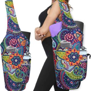 Yoga Mat Bag – Large Opening Long Tote Yoga Mat Carrier Holder Bag with Waterproof Wet Zipper Pocket and Drawstring Water Bottle Pocket – Yoga Bag Fit Most Size Mats