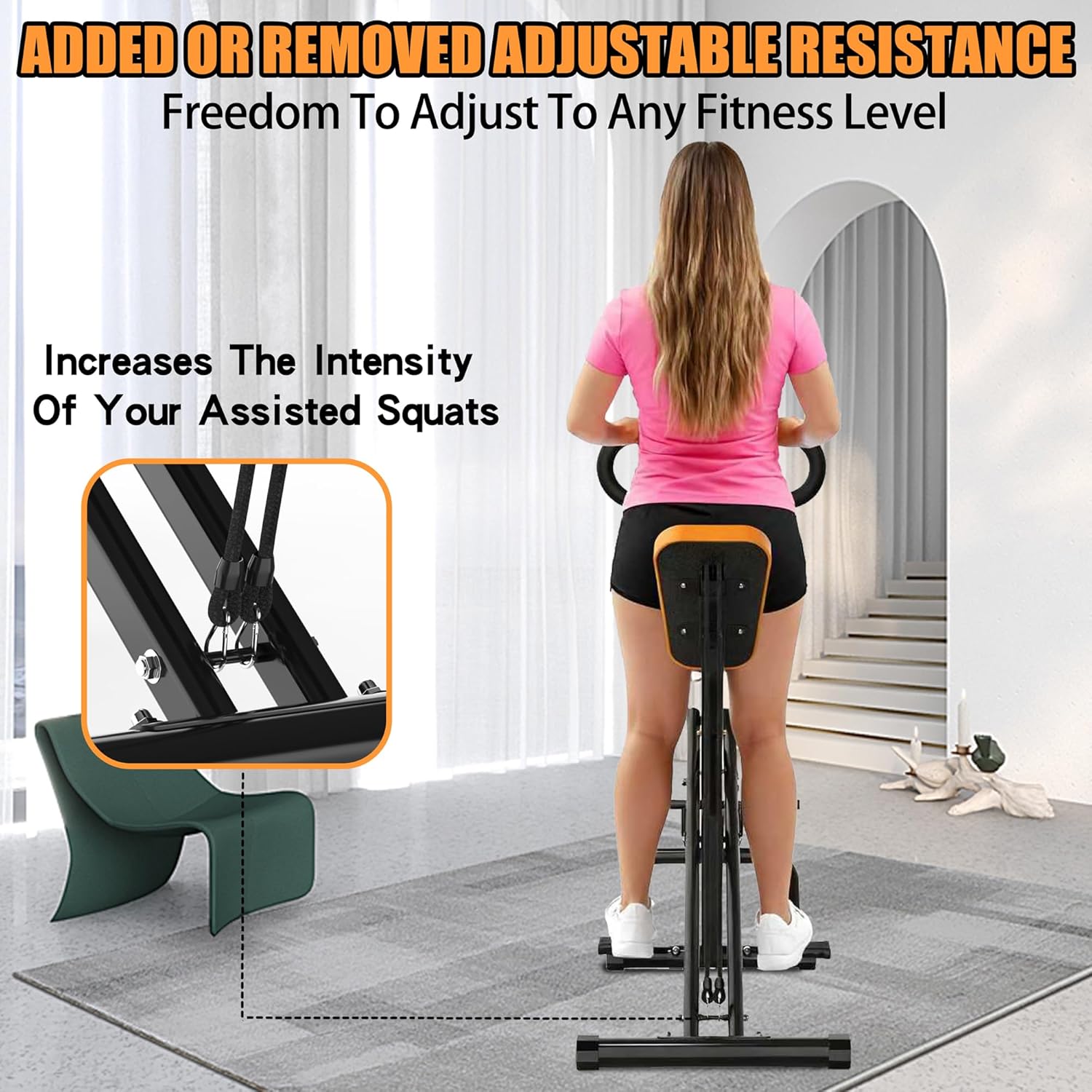 Squat Machine for Home - Exercise Machine with Adjustable Resistance Bands Row-N-Ride Squat Assist Trainer for Glutes & Ab Back Legs Workout - Image 5