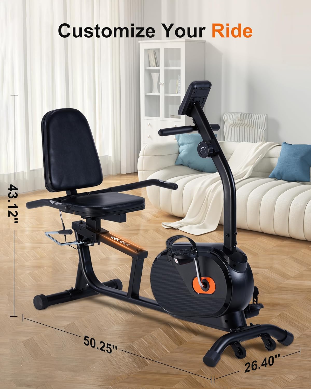 ECHANFIT Recumbent Exercise Bike for Home - 350LBS Weight Capacity, 16-Level Magnetic Resistance, Heart Rate Handle, Comfortable Seat, LCD Display, Black - Image 6