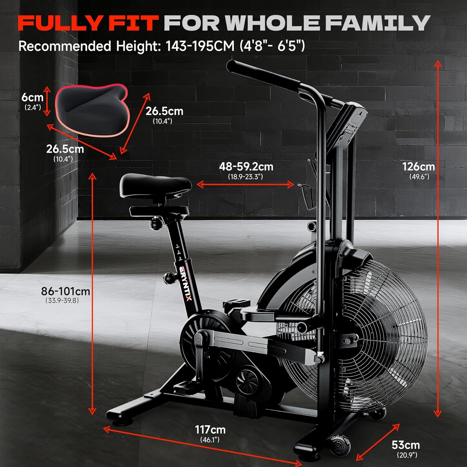 Air Bike, Exercise Bike with Magnetic & Air Resistance Fan Bike, Stationary Bike for Home Cardio Workout, Adjustable Indoor Cycling Bike with APP & Dual Action Handlebars, 350lb Capacity - Image 7
