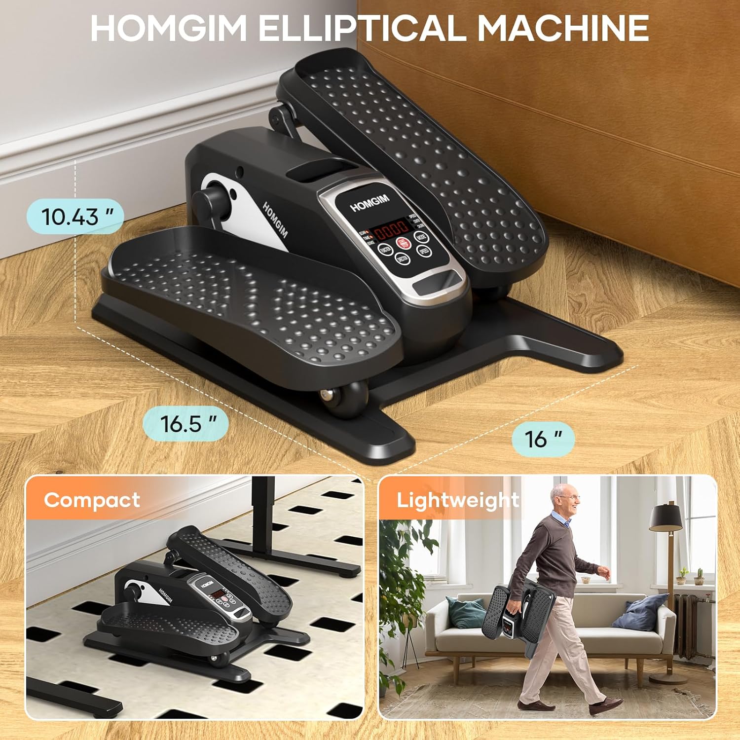 HOMGIM Under Desk Elliptical Machine - Quiet Motorized Leg Exerciser with Smart Remote, 12-Speed Manual Programs Auto/3 Auto Programs LCD Display & Bidirectional Motion for Home/Office - Image 4
