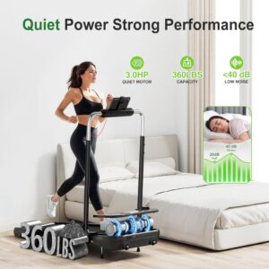 WELLFIT Folding Treadmill with 10% Incline,340+ lbs Capacity Portable Treadmills with Handlebar, Under Desk Treadmill for Home Office,Low Noise Walking Pad with Smart Voice Control for Jogging Running