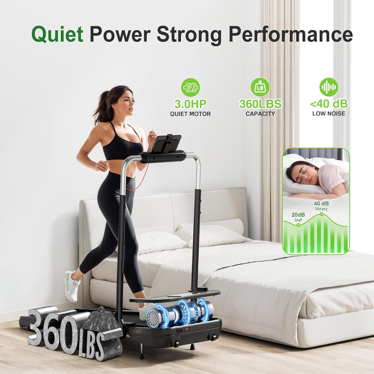 WELLFIT Folding Treadmill with 10% Incline,340+ lbs Capacity Portable Treadmills with Handlebar, Under Desk Treadmill for Home Office,Low Noise Walking Pad with Smart Voice Control for Jogging Running - Image 2