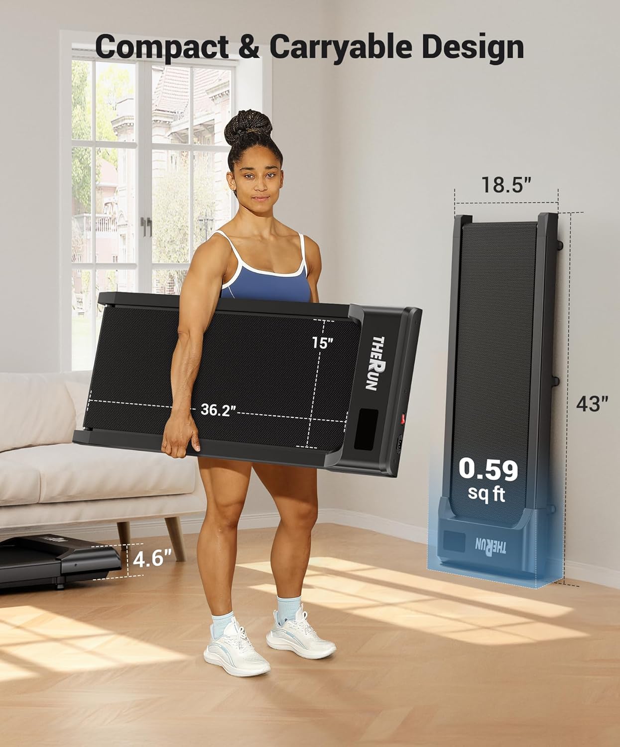 THERUN Walking Pad Treadmill Under Desk, Portable Mini Treadmill for Home/Office, Walking Pad Machine with 2.5HP and 265 lbs Weight Capacity Remote Control LED Display - Image 7