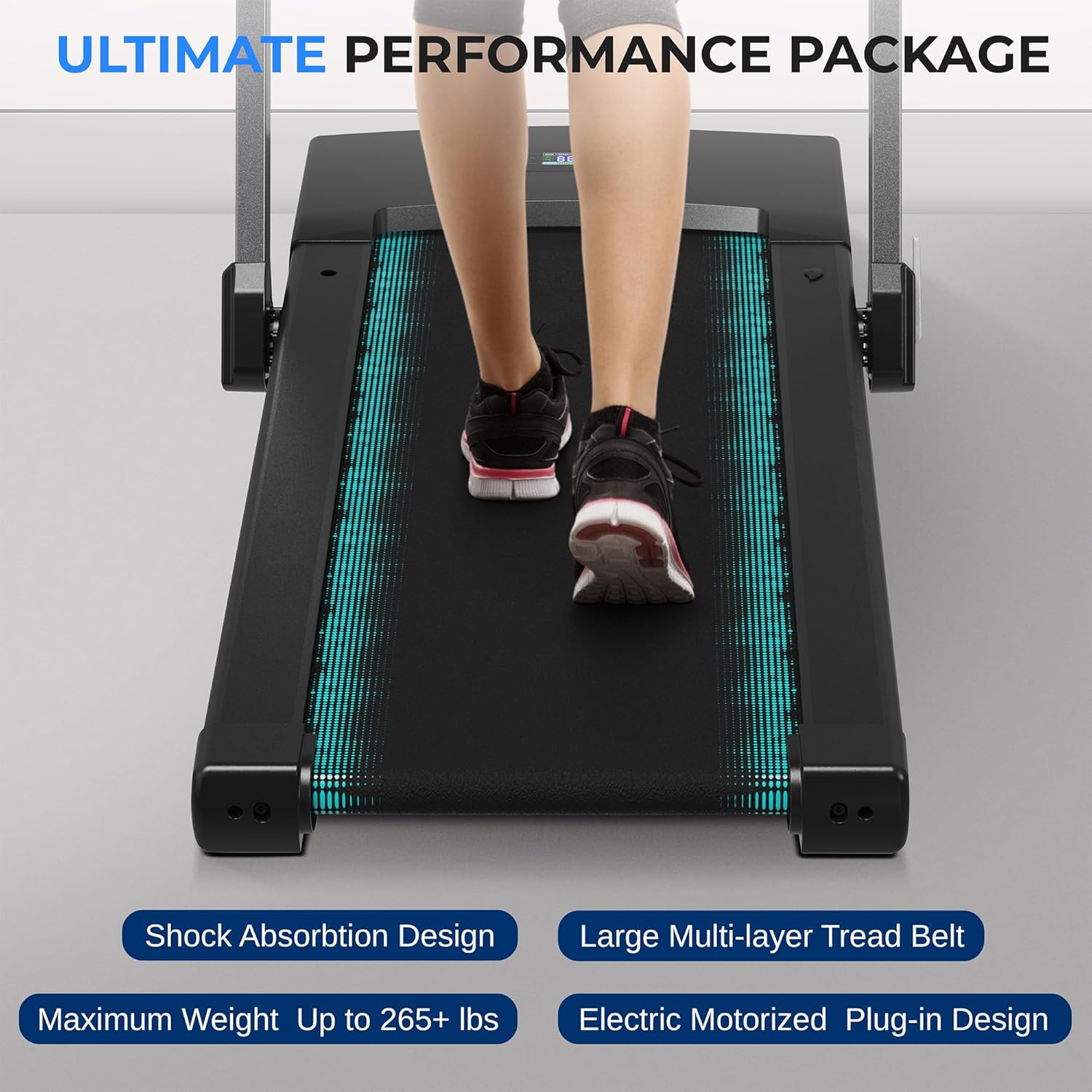 SereneLife 2-in-1 Foldable Treadmill & Under-Desk Walking Pad - Compact Running Machine with 12 Pre-Set Programs, Supports Bluetooth, FitShow, Kinomap, & Zwift Apps, 265 lb Capacity | 54 x 26 x 44 in - Image 7