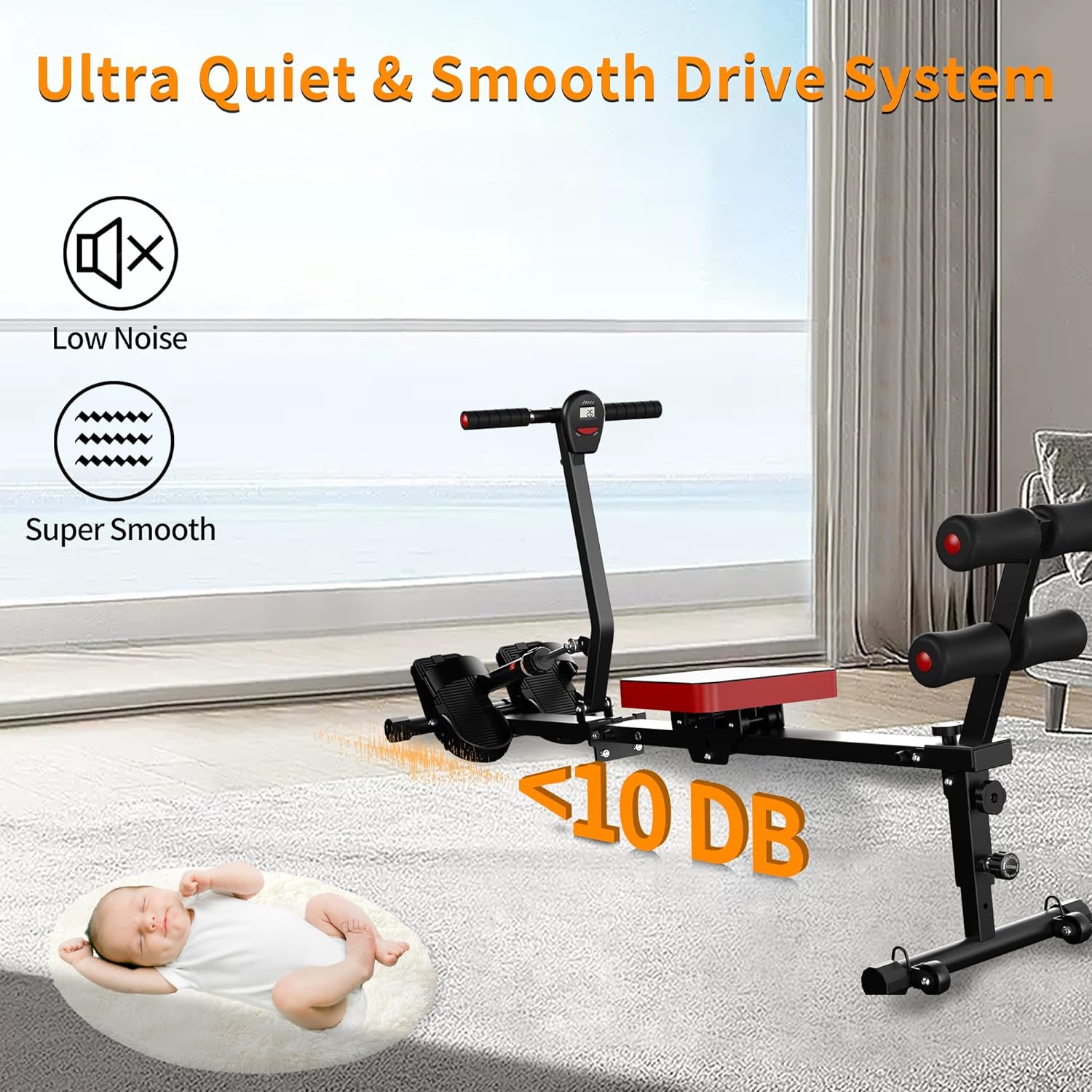 Magnetic Rowing Machine for Home Adjustable 8-Speed Booster Burn Fat & Sculpt Muscles Supports Up to 265 LBS Phone/Tablet-Ready Design - Image 3