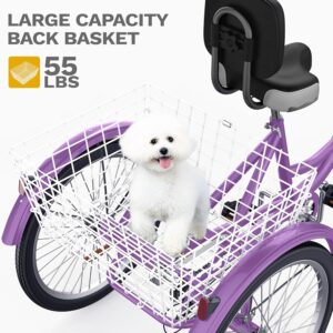 DWVO 24 26 Inch Adult Tricycle, Single Speed 7-Speed 3-Wheel Bike for Adults, Trike for Women Men with Detachable Front and Rear Baskets for Picnic Exercise Shopping