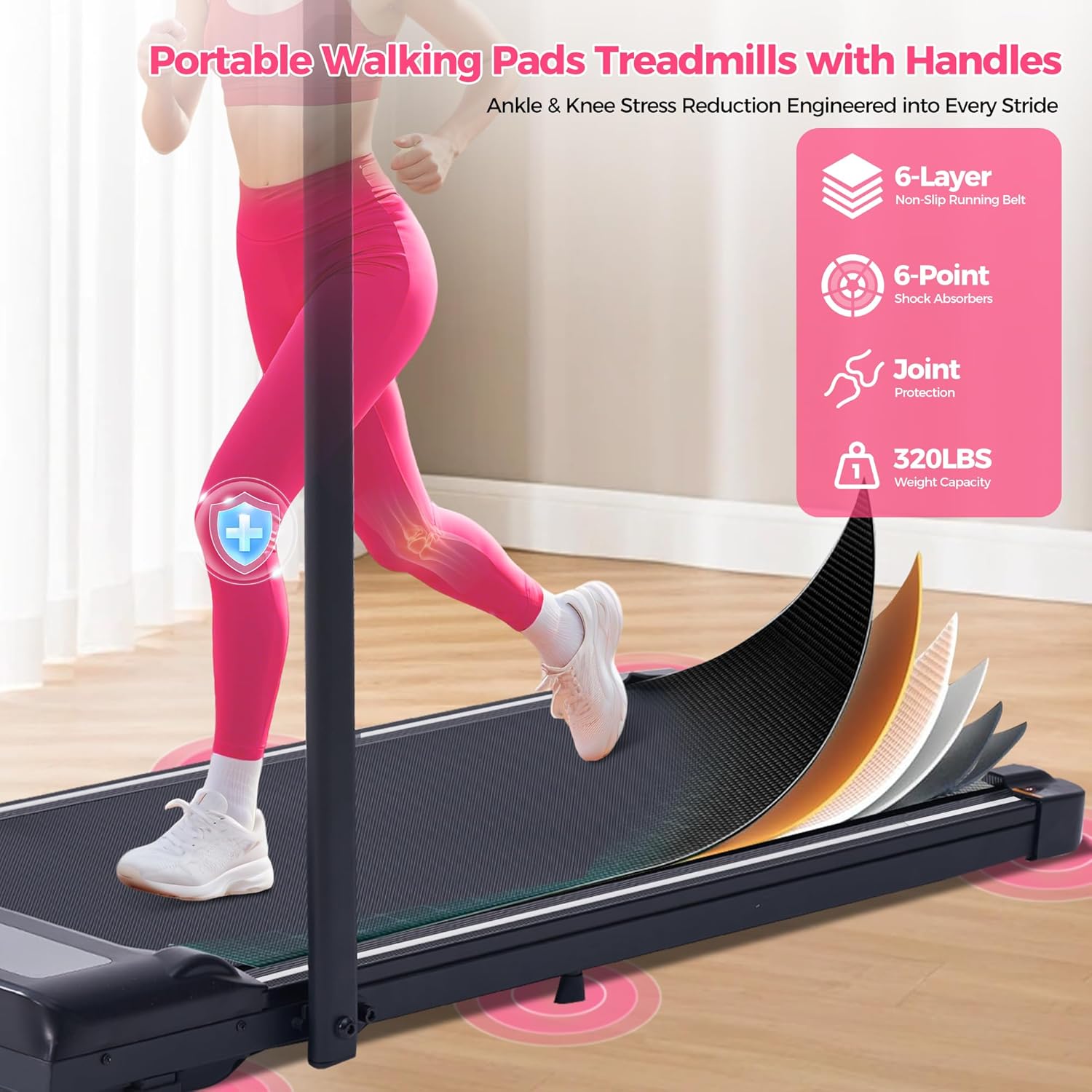 Electric Walking Pad with Handle Bar, 3.0HP Portable Small Walking Pads Treadmills for Home Small with Handles, 0.6-6.2MPH Compact Home Treadmill for Small Spaces, 320LBS - Image 7