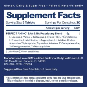 BodyHealth PerfectAmino Tablets (150 ct), Essential Amino Acid with BCAAs + Lysine, Phenylalanine, Threonine, Methionine, Tryptophan, Supplement for Muscle Mass Production, Recovery & Strength