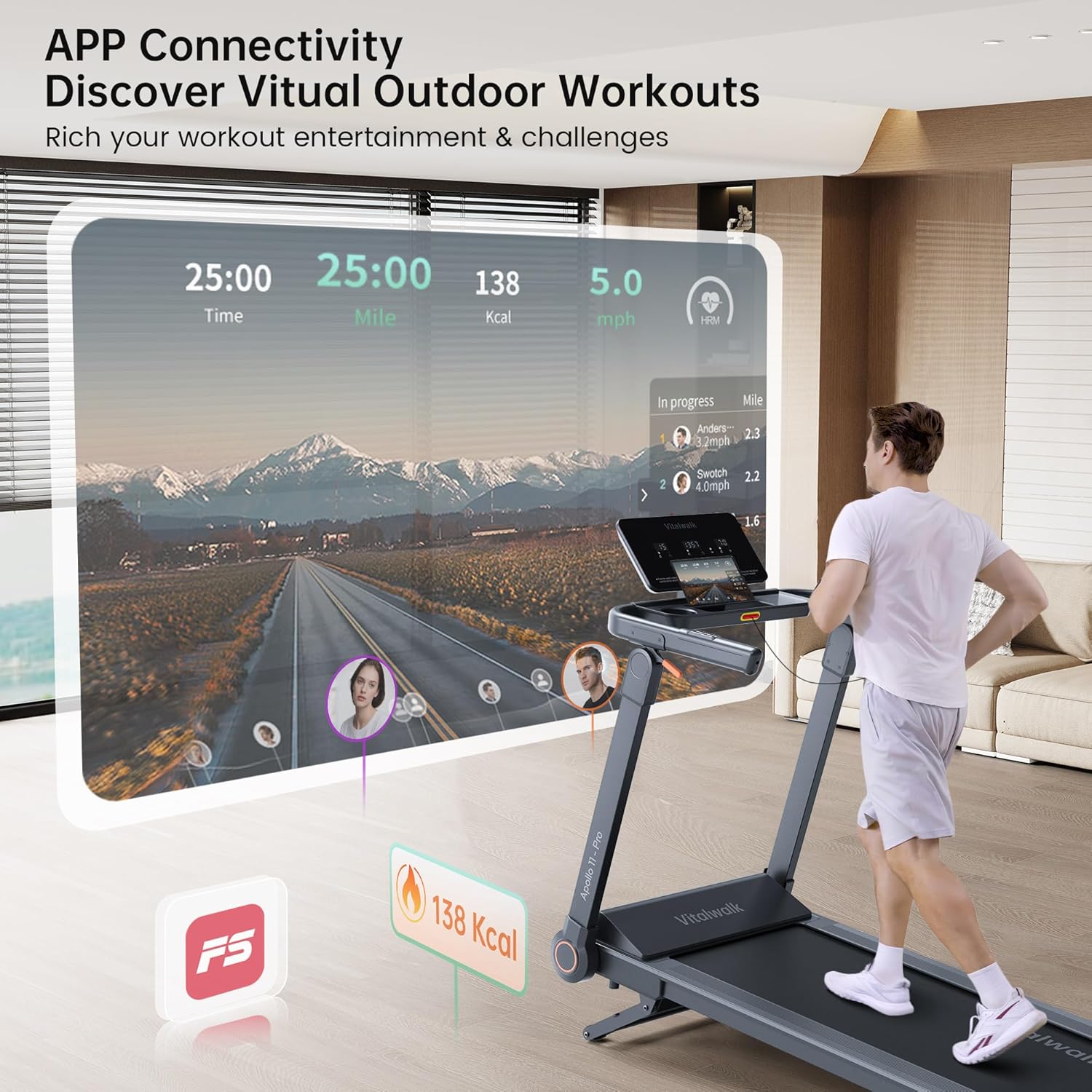 Foldable Treadmill with 15% Auto Incline & 10MPH - Commercial 3.5HP Brushless Quiet, 18"x48" Wide Running Deck, Walking Pad Treadmill for Home Gym Office, 350lbs Capacity, APP - No Installation - Image 6