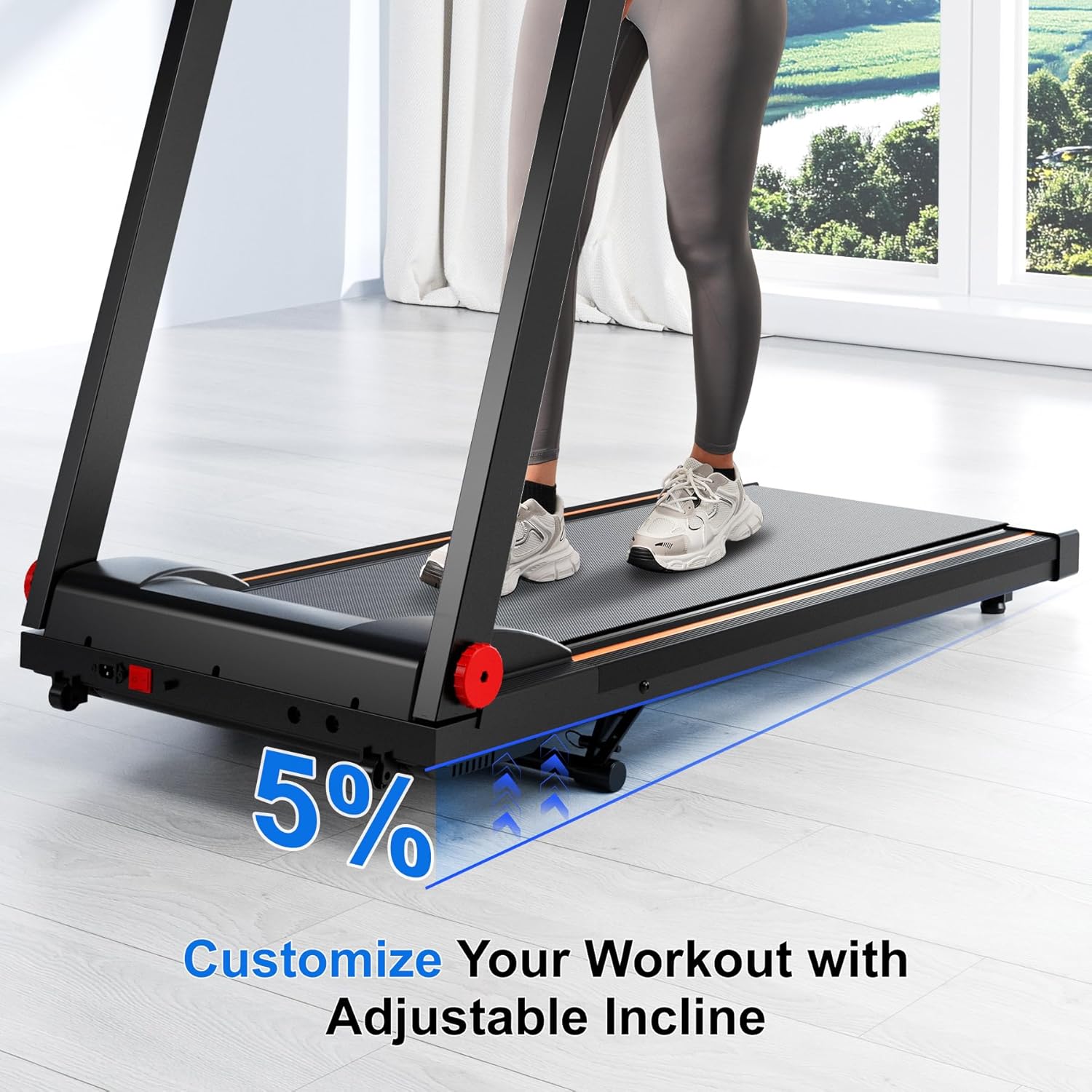Treadmill with 5% Incline, 300lbs Capacity Folding 15 HP Small Treadmills for Home Portable Running Treadmill with Handles Quiet Brushless Dual Cushion System, Electric Compact Treadmil - Image 4