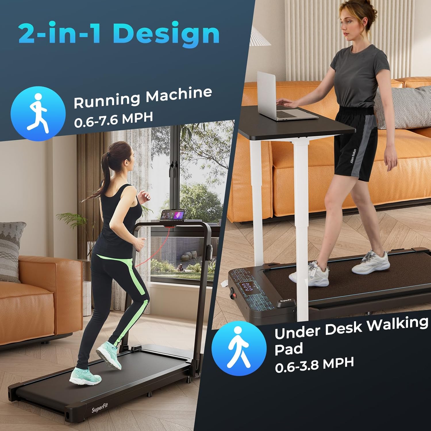 Goplus 2 in 1 Folding Treadmill, 300 LBS Capacity Walking Pad with Handle Bar, Under Desk Treadmill with Remote & APP Control and LED Display, Foldable Portable Treadmills for Home Small, Office - Image 2