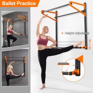 Ballet Barre – Wall Mounted Dance Bar with Pull Up Bar for Stretching & Balance Exercise – Adjustable Height Ballet Bar with Bonus Resistance Band Set for Home Gym