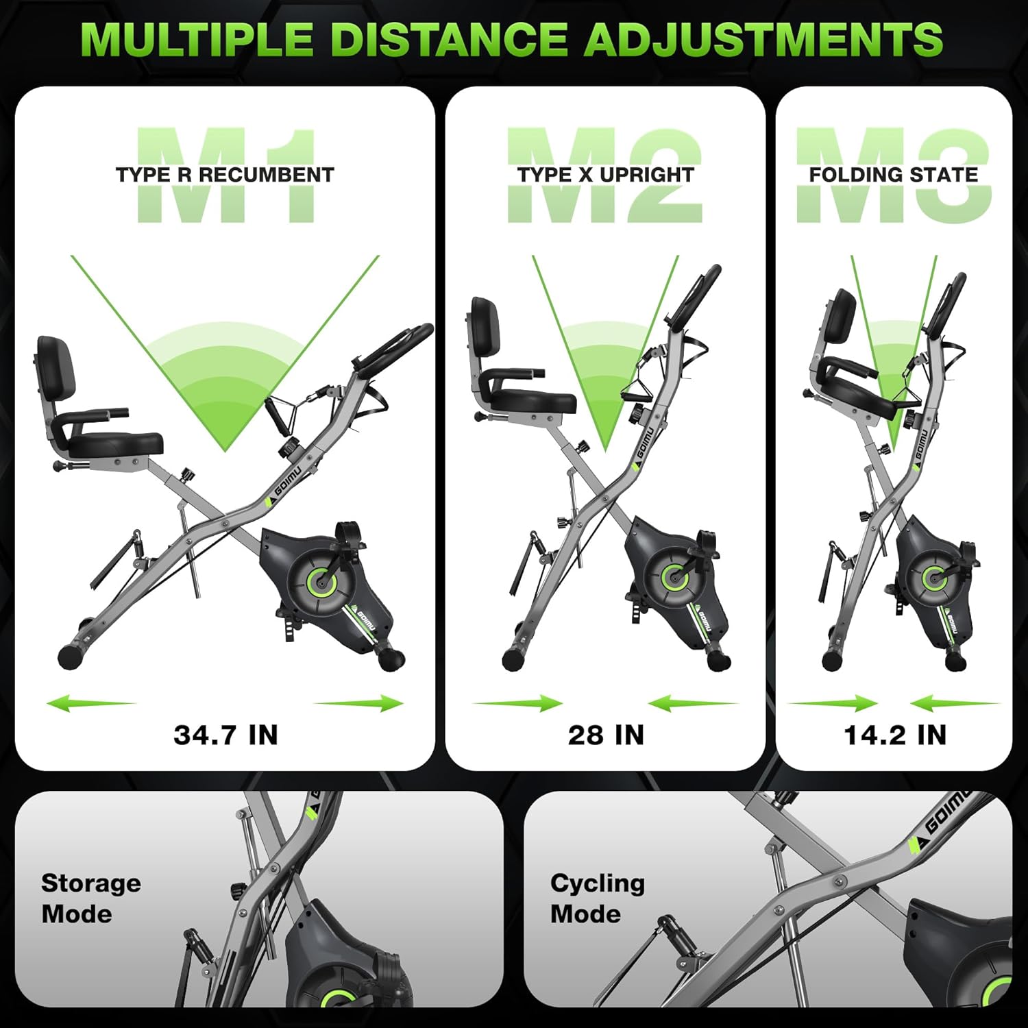 Exercise Bike, 5 in 1 Foldable Stationary Bike for Seniors, 16-Level Adjustable Magentic Resistance, Indoor Workout Bike with 330LB Capacity, Comfortable Seat Backrest X-bike - Image 6