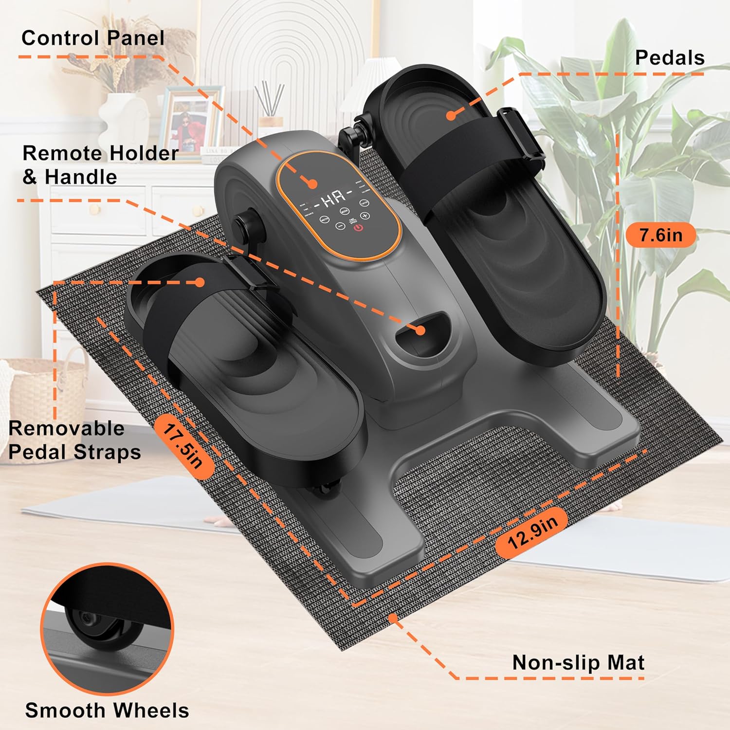 Mini Under Desk Elliptical Low Impact Electric Leg Exerciser As Seen on TV for Seniors with 15 Adjustable Speed Quiet & Portable for Home and Office with Non-Slip Mat & Foot Straps - Image 9