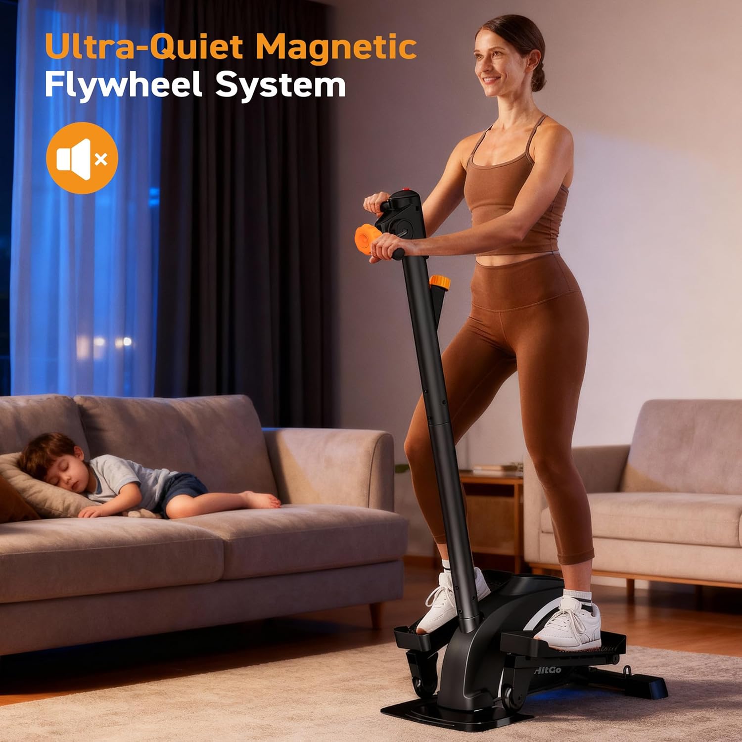 Mini Elliptical, 3-in-1 Elliptical Machine with Handlebars & Resistance Bands, Adjustable Magnetic Resistance & LCD Display, Portable Step Machine Peddler Exerciser for Senior Home Workout - Image 5