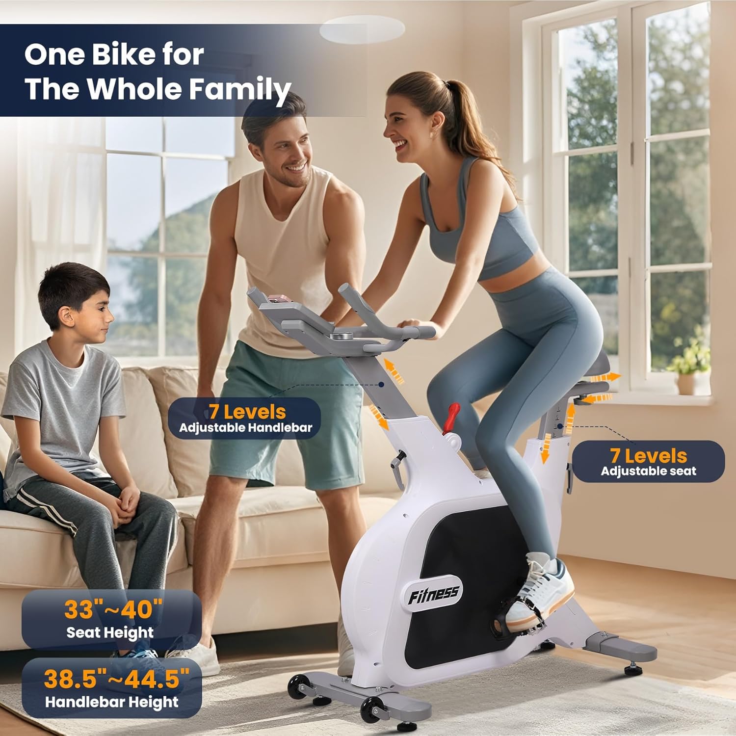 Exercise Bike, Stationary Bikes for Home with 32-Level Quiet Magnetic Resistance, Electromagnetic Spin Bike with LCD Display for 7 Types of Data, Including Pulse, Calories, and Distance Etc - Image 5