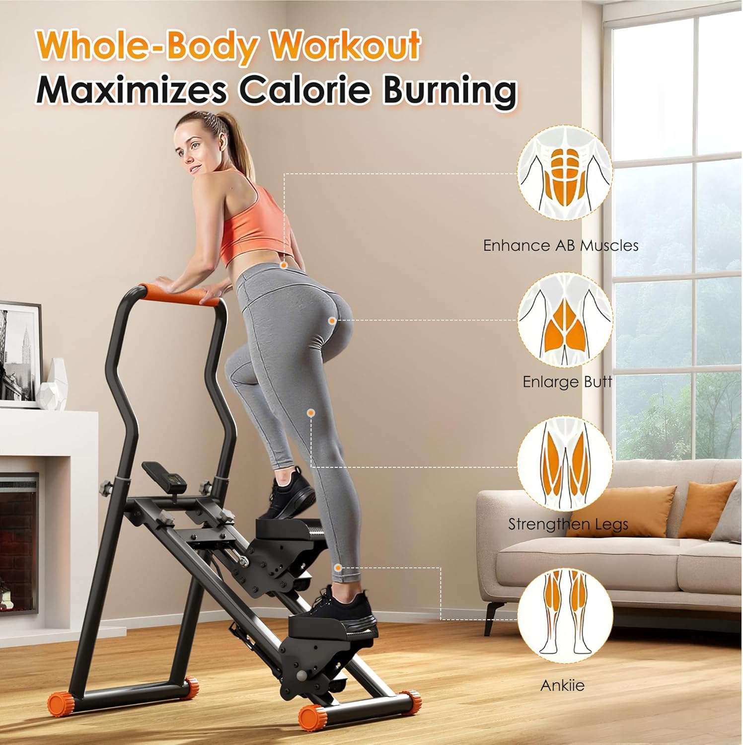 SogesPower Stair Stepper for Home Gym,Folding Vertical Stair Climber with Adjustable Handlebar & Pedals,Cardio Stair Master for Full-Body Workout,Climbing Exercise Machine for Women Men - Image 2