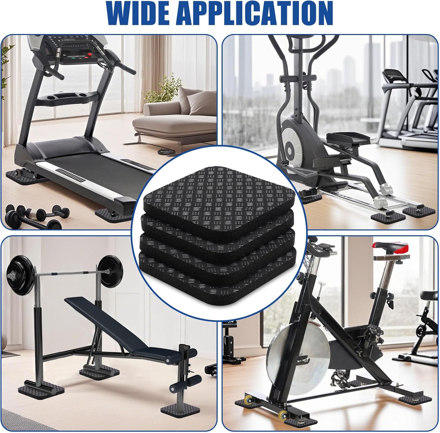TOBWOLF 4PCS Anti-Slip Treadmill Mats, 10MM Thick High Density Walking Pad Mat, 4" X 4" Anti Vibration Walking Pad Mats, Thick Rubber Mat for Stationery Bike, Rowing Machine, Home Gym Station - Image 7