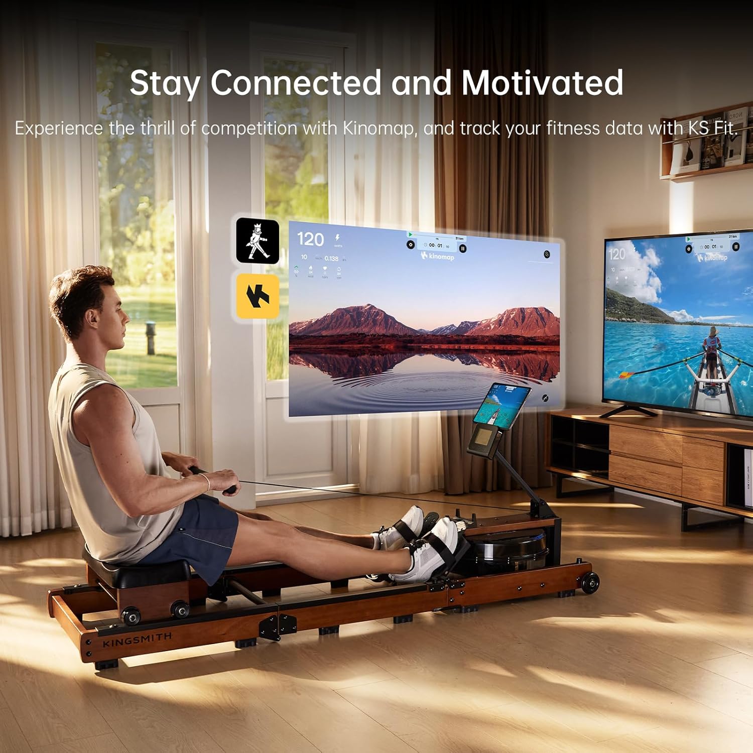 KINGSMITH Rowing Machines for Home Foldable, Compact Row Machine, 400LB & 350LB Weight Capacity, Folding Rower Machine with Adjustable Resistance, Data Monitor, App Supported - Image 3
