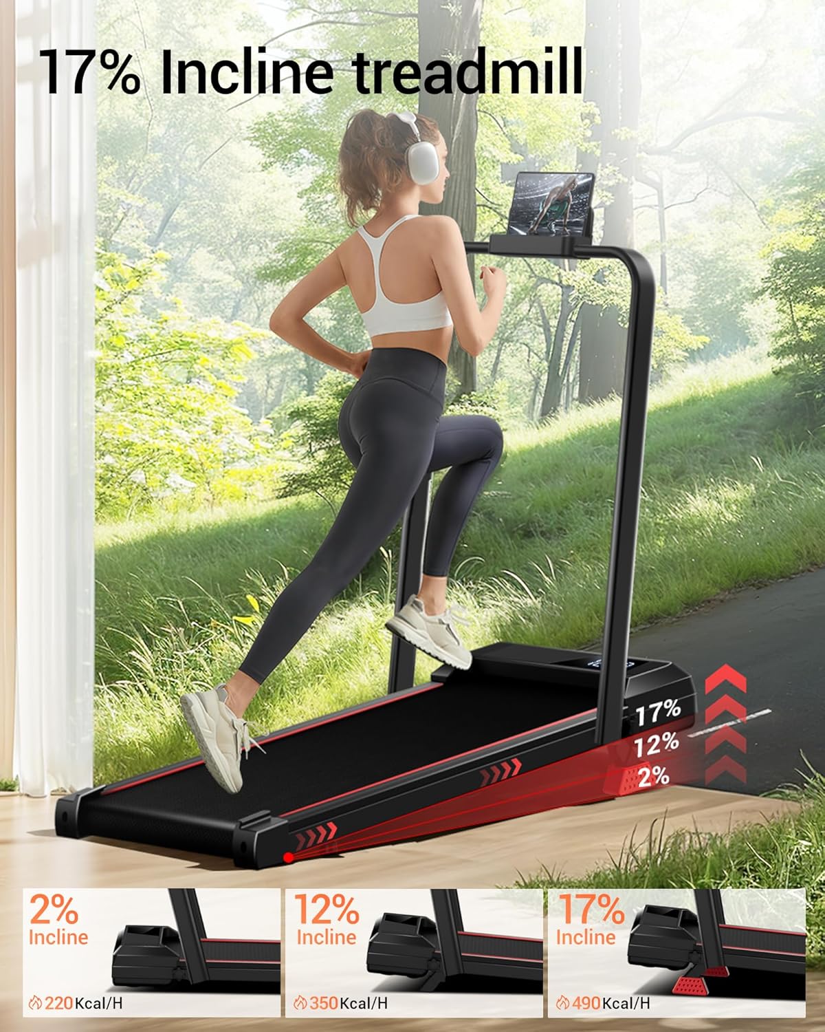 14% Incline Walking Pad Treadmills for Home Small, 4-in-1 Under Desk Treadmill with Handles, Foldable Treadmill with 2.5 HP Quiet Brushless, 330 LBS Capacity - Image 3