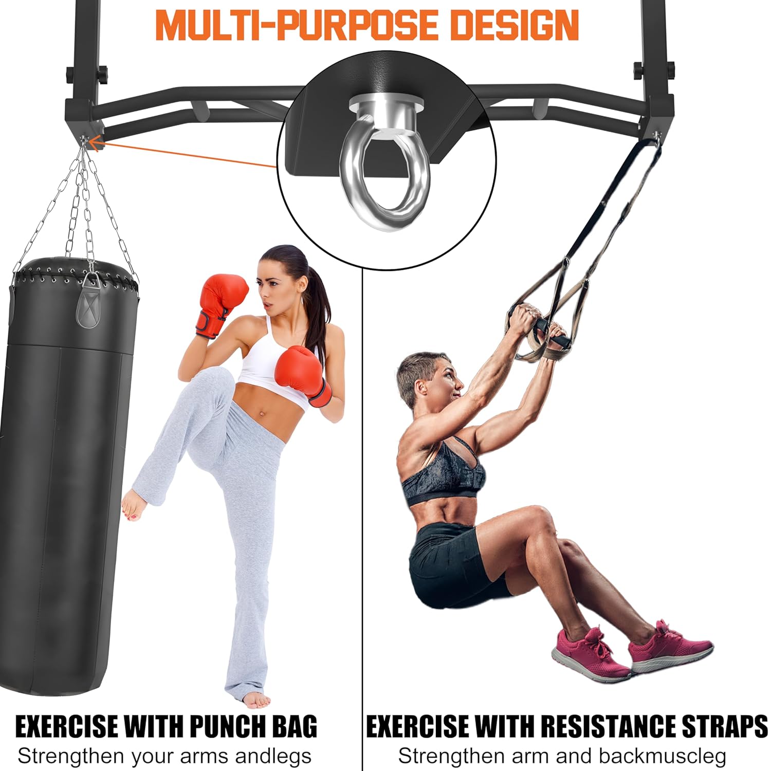 48" Ceiling Mount Pull Up Bar - Heavy Duty Multi-Grip Chin Up Bar for Garage/Home Gym and Strength Training, Adjustable Height&Supports to 600 Lbs - Image 4