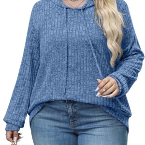 Womens Plus Size Lightweight Ribbed Knit Hoodie Sweaters Casual Long Sleeve Pullover Tops for Fall Winter L-4XL