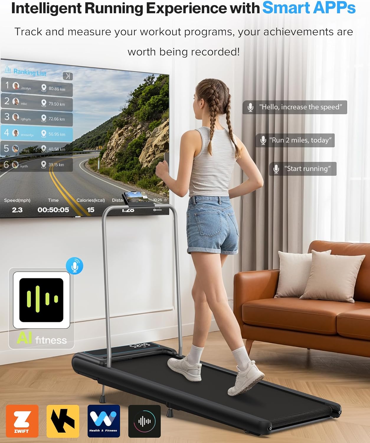 10% Incline Under Desk Walking Pad, 2.5HP Low Noise Treadmill for Home Office Apartment, 3 in 1 Lightweight Running Machine for Small Space, Works with Apps & Mute Remote Control, No Installation - Image 4