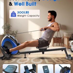 WELLFIT Rowing Machine, Magnetic Rower Machine for Home, Compact Upright Storage Rower for Small Space, 8 Levels Adjustable Resistance, 300lbs Weight Capacity, Works with Kinomap