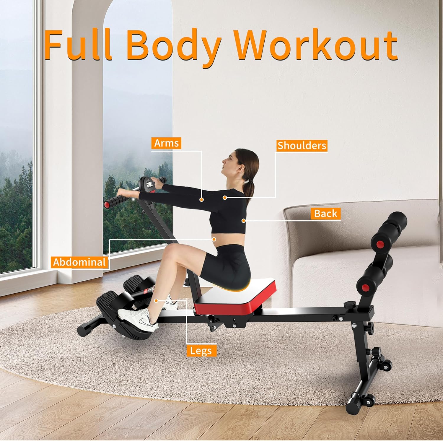 Magnetic Rowing Machine for Home Adjustable 8-Speed Booster Burn Fat & Sculpt Muscles Supports Up to 265 LBS Phone/Tablet-Ready Design - Image 2