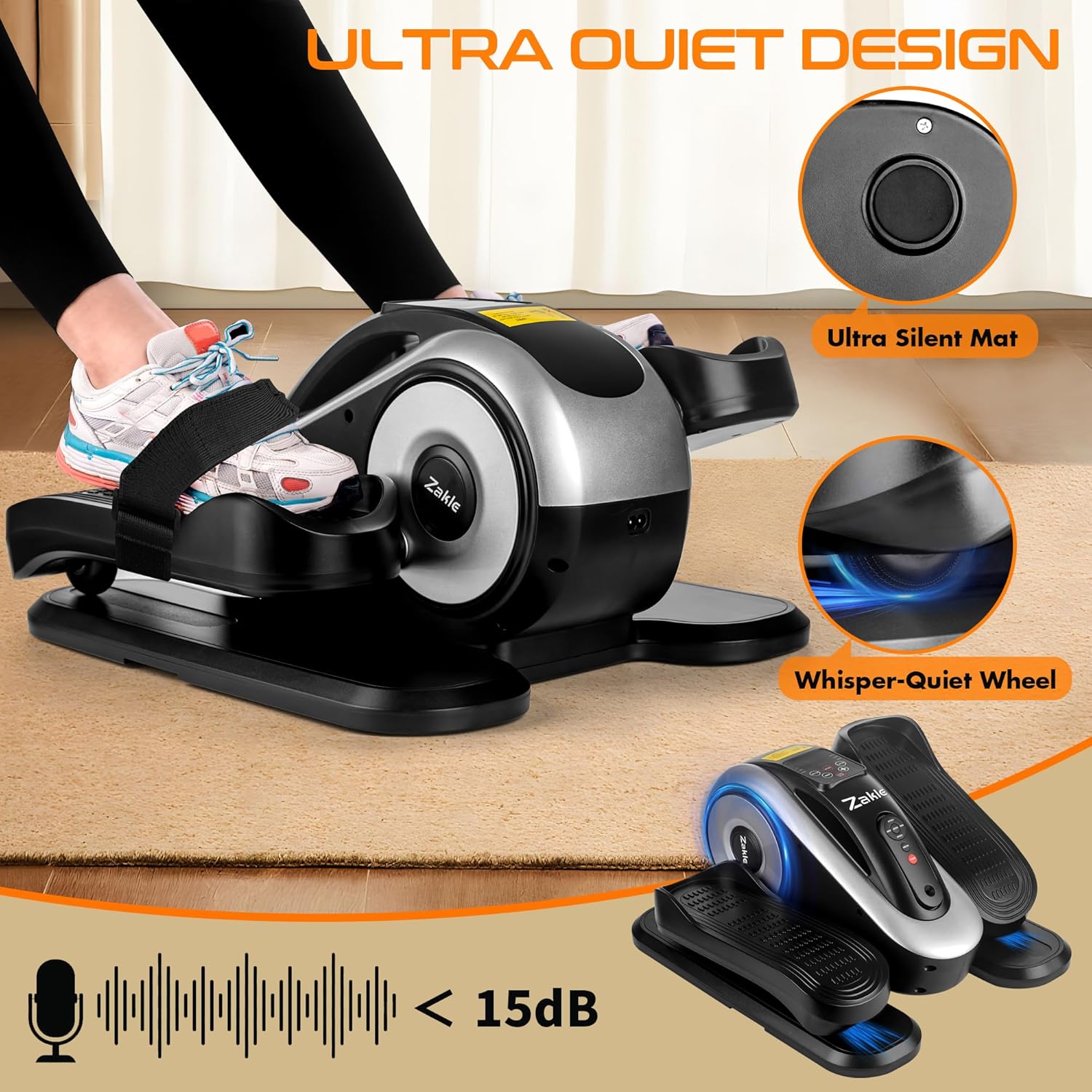 Zakle Under Desk Elliptical Machine, Electric Seated Pedal Exerciser w/Remote Control & 12 Adjustable Speeds, Fully Assembled Elliptical Training Machine for Home Office - Image 6