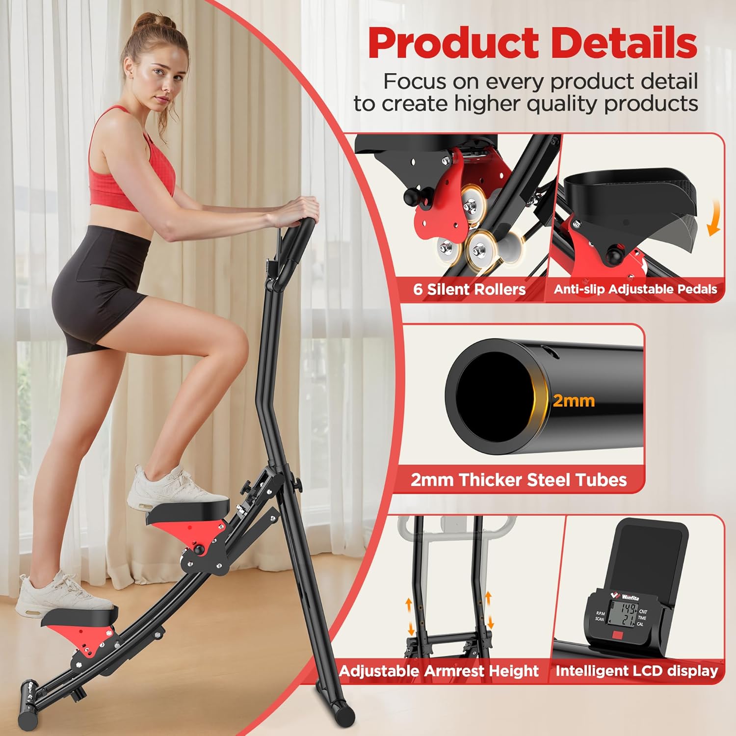 Stair Stepper for Home Gym Exercise, Folding Vertical Climber for Full Body Workout 300LBS Capacity, Compact Stair Climber Cardio Exercise Machine with Adjustable Handlebar & Pedals - Image 6