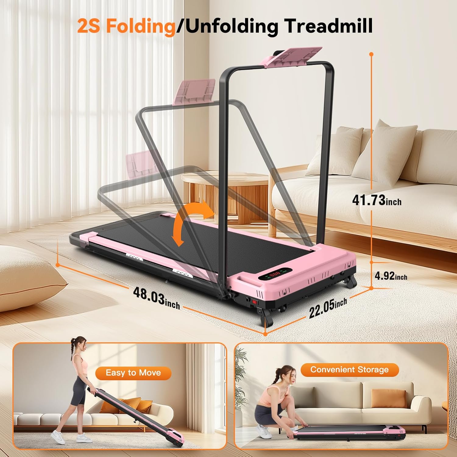 FUNMILY Foldable Walking Pad Treadmill with Incline, Folding Treadmill with Handle Bar and Adjustable Incline, 3.0HP Portable Electric Treadmills with Handles for Home Small, 320 LBS Weight Capacity - Image 7
