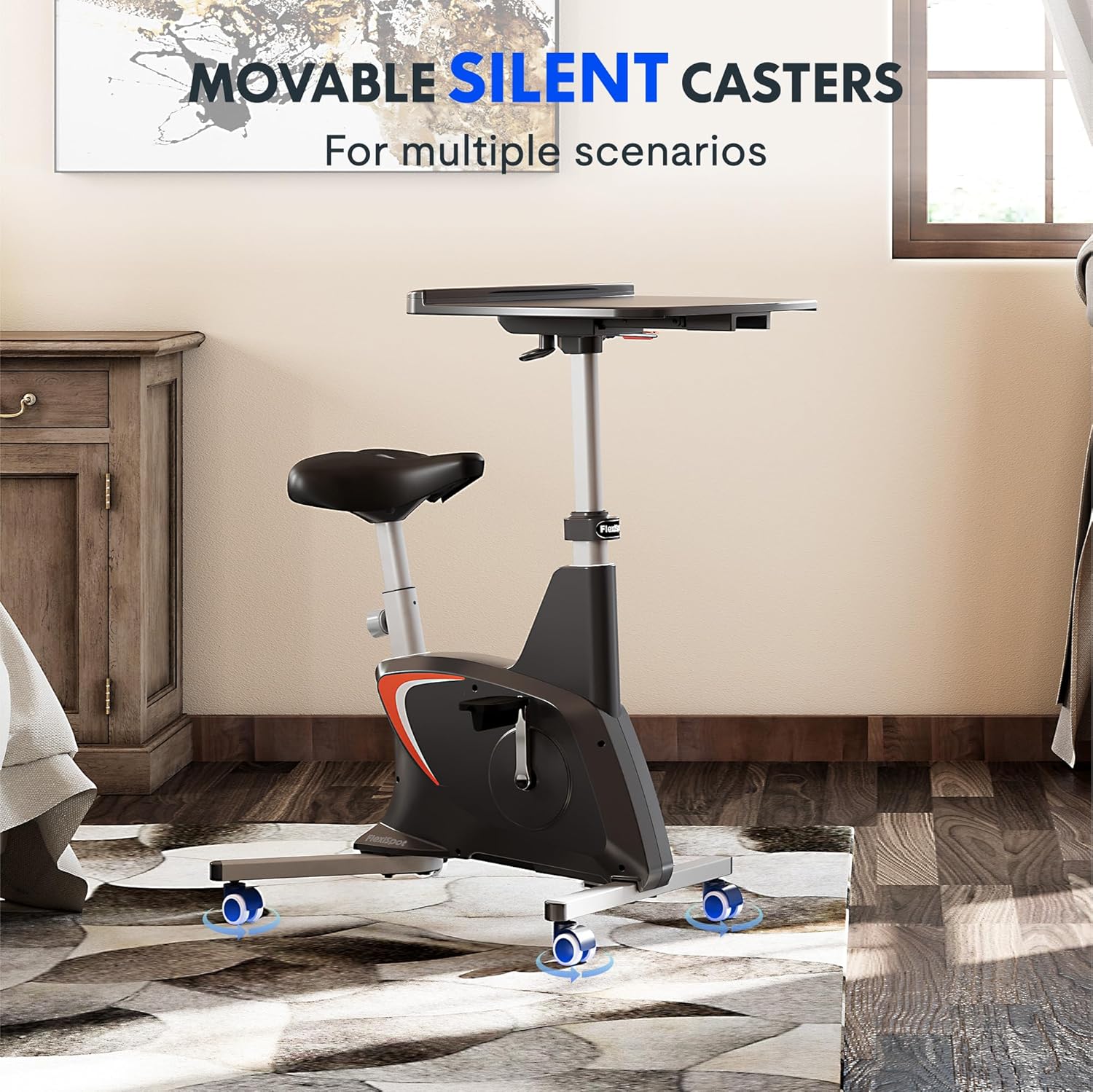FLEXISPOT Exercise Bike with 2D Desktop, Space Saving Under Desk Bike with Removable Desk, Stationary Bikes Indoor Bikes with 300LBS Heavy Duty 8-Level Resistance Flywheel Optional LCD, V9PRO/V9MAX - Image 8