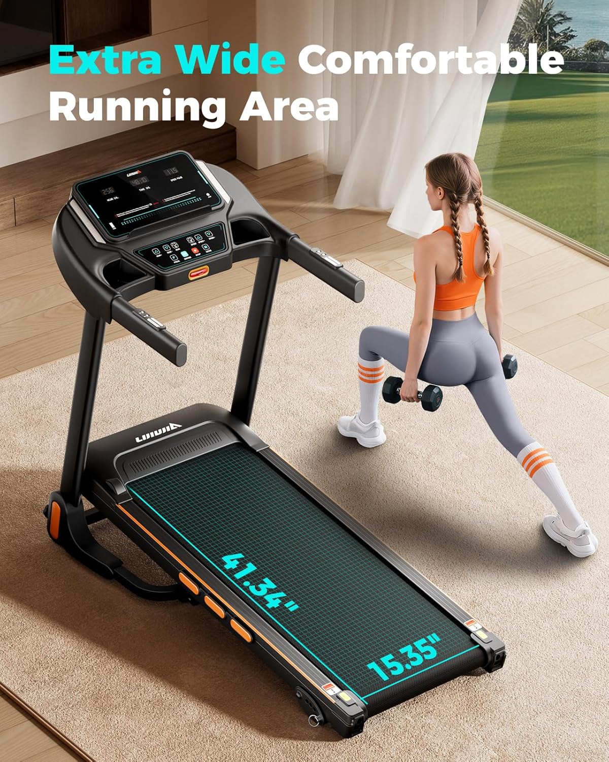 Treadmill for Home, 3.0HP Folding Treadmill with Incline, 300 lbs Capacity, Bluetooth & Heart Rate Sensor, Space-Saving Design - Image 6