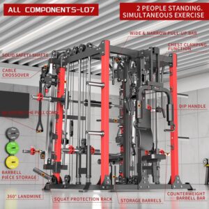 Power Cage,1600lbs Multi-Function Power Rack with Adjustable Cable Crossover System and More Training Attachment, Weight Cage for Home Gym