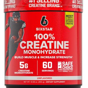 Six Star 100% Creatine Monohydrate Powder – Unflavored Micronized Creatine Monohydrate Supplement for Workout Performance, Muscle Building & Strength – Creatine Powder for Women & Men – 60 Servings