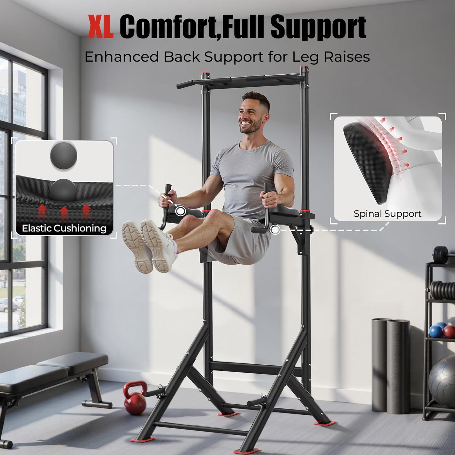 Sportsroyals Power Tower Pull Up Bar Station, 450LBS Stable Pull Up Dip Station for Home Gym Strength Training Equipment - Image 6
