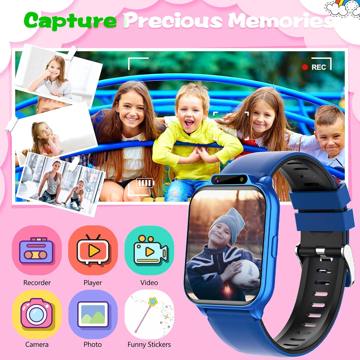 Smart Watch for Kids, 1.85" Fitness Tracker with Heart Rate, Sleep Monitor, IP68 Waterproof Smartwatches with Video Music, Pedometer, Game, NO APP/Phone, Gift for Boys Girls. (Classic, Blue) - Image 5