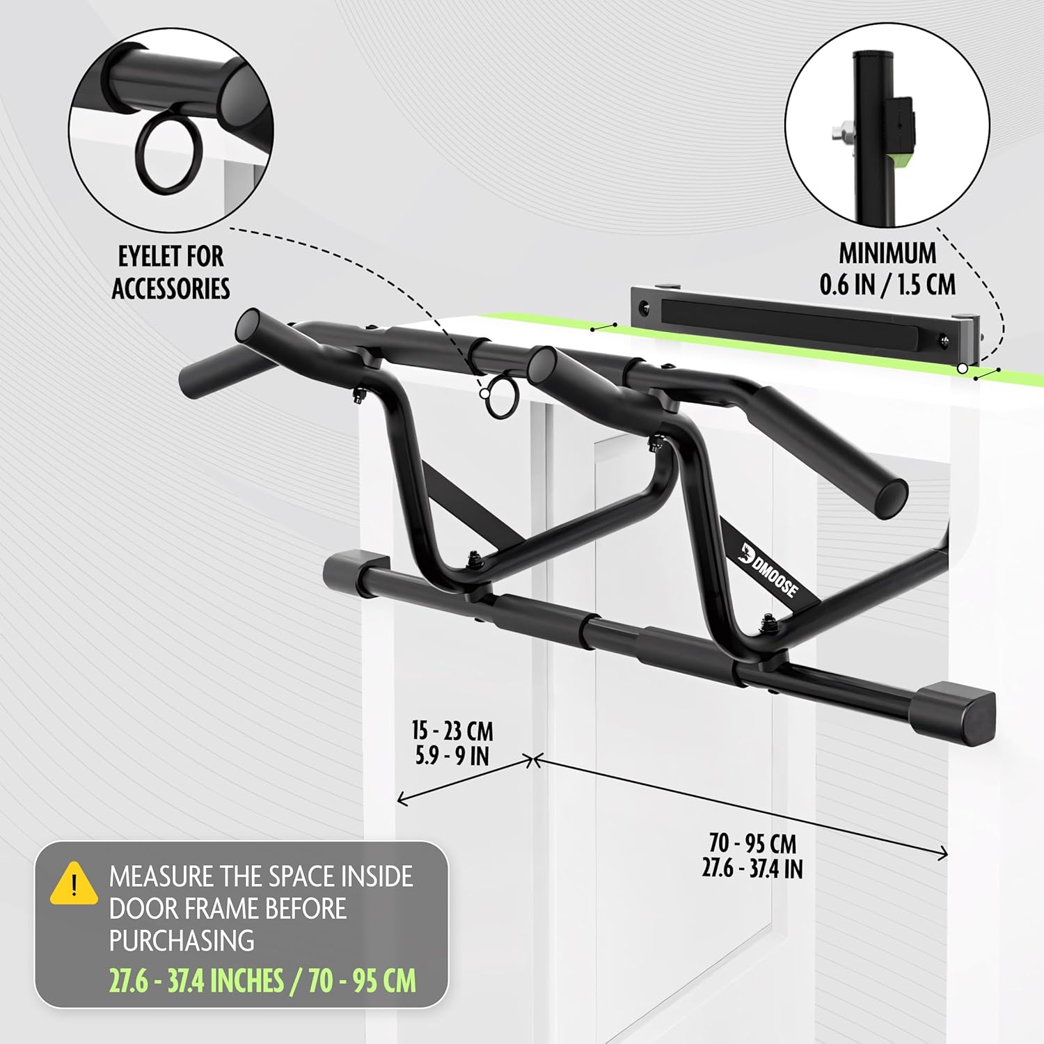 DMoose Fitness Pull Up Bar for Doorway - Upto 250 Lbs Capacity, No Screwing or Slipping, Hanging Pullup & Chin Up Bar for Door Frame - Multi Padded Grips for Strength Training with Installation Guide - Image 4