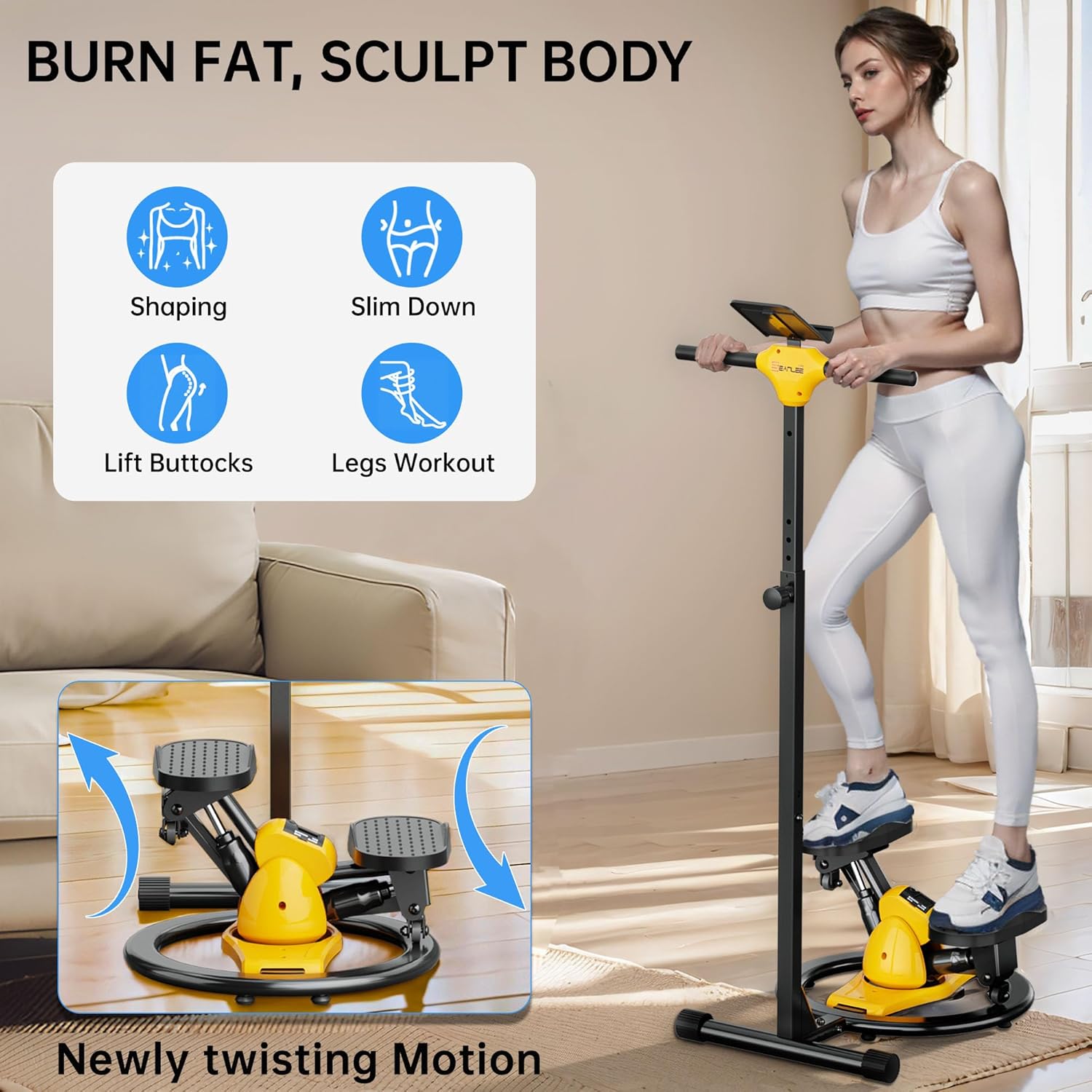 Twist Stepper Machine with Adjustable Handlebar, Added Waist Twisting Function, Quiet Stair Stepper for Exercise at Home, Mini Stepper Machine with 300 LBS Capacity, Fitness Stepper with LCD Monitor - Image 8